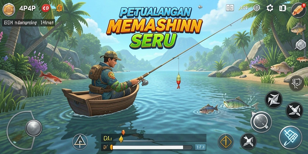 Tampilan gameplay 4P4P menunjukkan pengalaman memancing yang menegangkan dan seru.