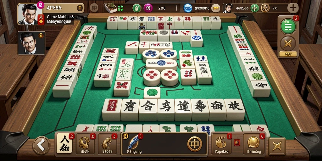 Tampilan gameplay seru dari AP686 dengan ubin Mahjong berwarna-warni.
