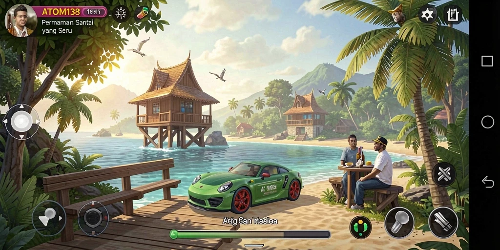 Tampilan gameplay ATOM138 yang cerah dan memikat.
