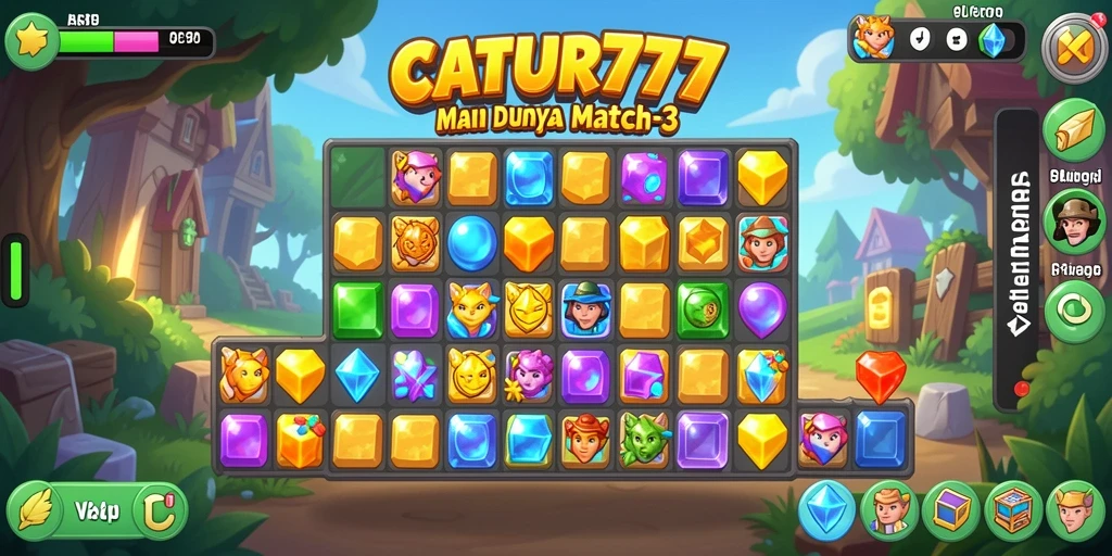 Tampilan gameplay seru dari CATUR777 dengan kombinasi objek Match-3.