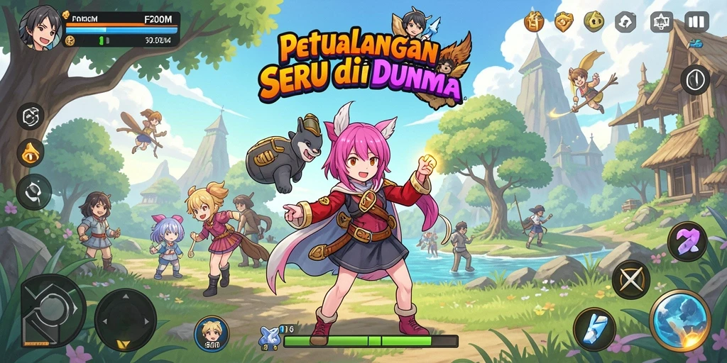 Tampilan gameplay seru dengan karakter Anime menarik.