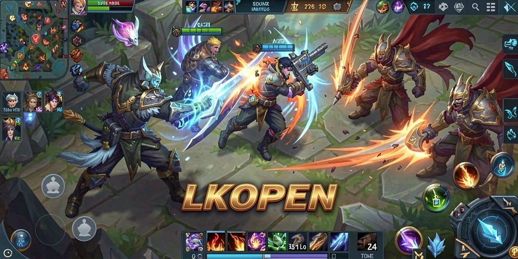 Screenshot menunjukkan aksi seru dalam pertempuran MOBA LKOPEN.
