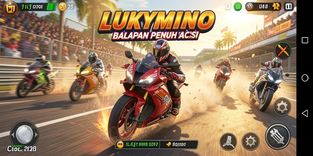 Screenshot menampilkan aksi balapan motor yang seru dan mendebarkan.