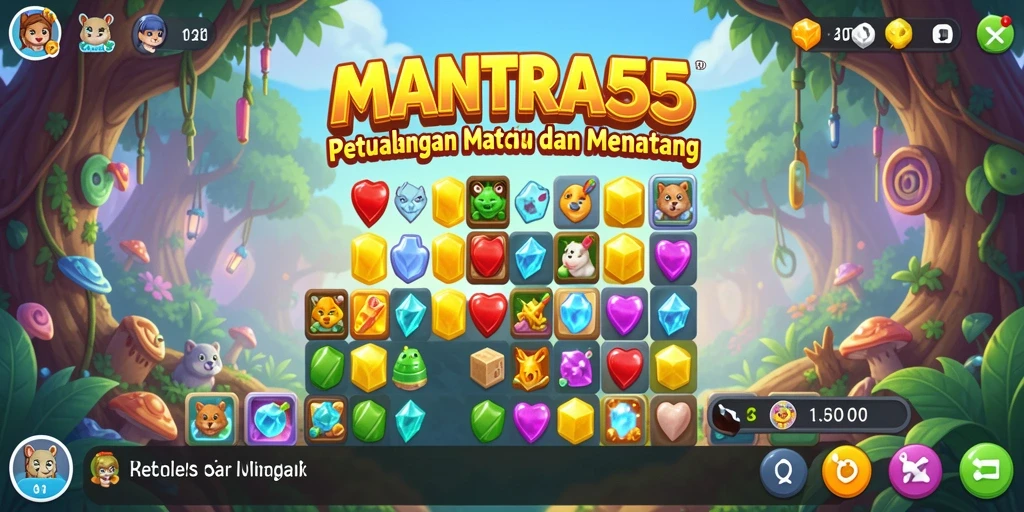 Tampilan gameplay seru dari game Match-3 MANTRA55.