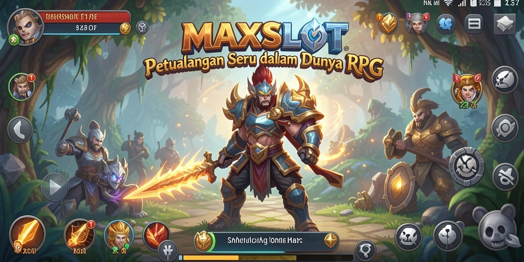 Tangkapan layar permainan <strong>MAXSLOT</strong> yang menampilkan pertarungan epik di dunia RPG.