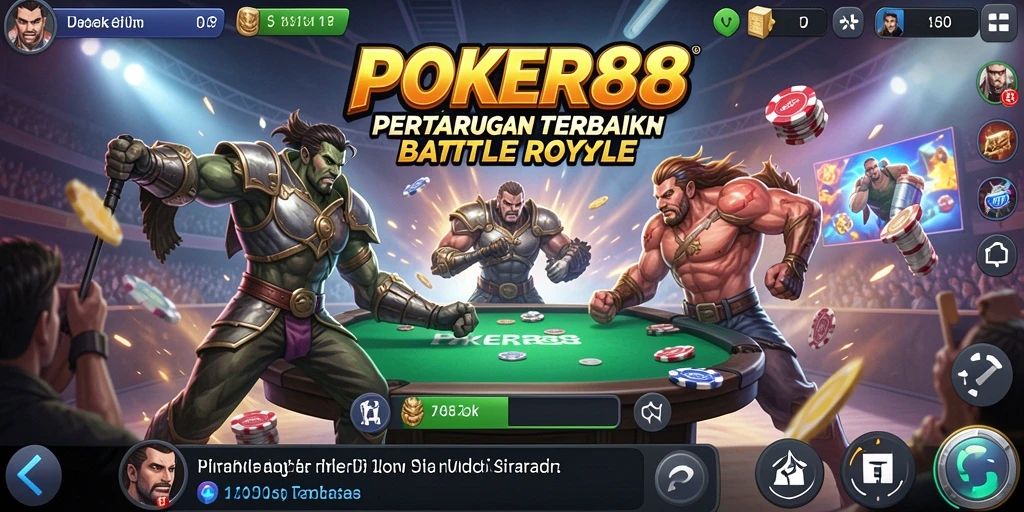 Tampilan aksi mendebarkan di POKER88 dengan pemain bertempur di arena.