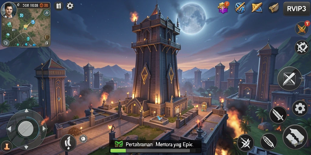 Screenshot gameplay RVIP3 memperlihatkan pertarungan Tower Defense yang seru.
