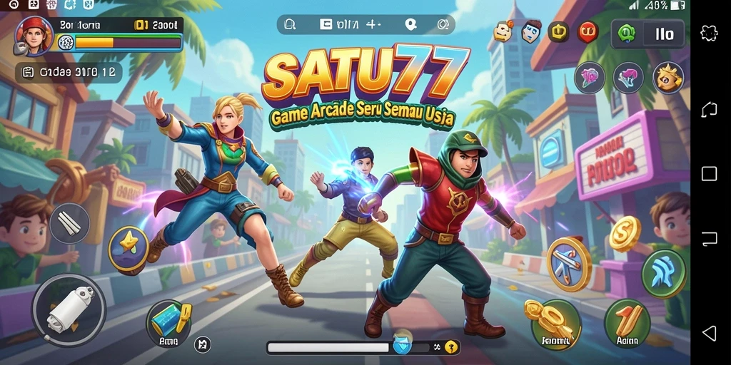 Tampilan gameplay <strong>SATU77</strong> yang penuh warna dan menantang.